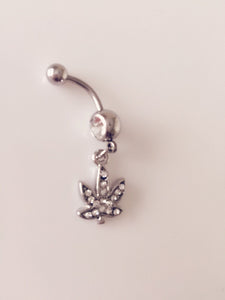 316L Surgical Stainless Steel Crystal Maple Leaf Belly Navel Bar Body Piercing