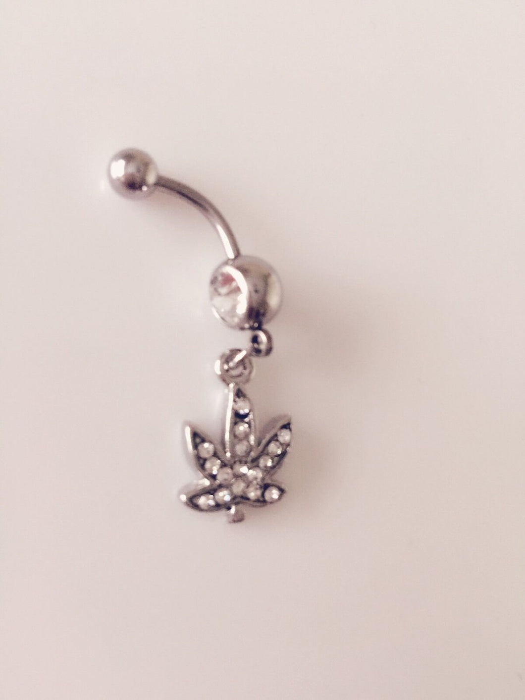 316L Surgical Stainless Steel Crystal Maple Leaf Belly Navel Bar Body Piercing