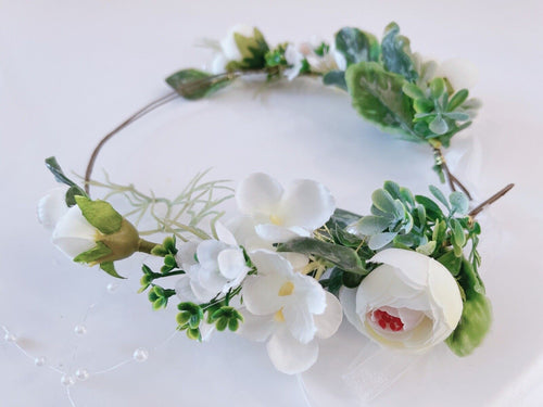 Women Cream White Flower Girl Leaf Rustic Woodland Hair Headband Crown Garland