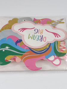 Girl Kids Unicorn pony rainbow Birthday Party Selfie Photo Booth Prop Game Signs