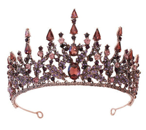 Women Purple Crystal Retro Black Bronze Queen Hair Headband Head Crown Tiara