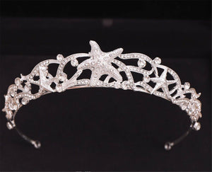 Women Girl Sea Star Crystal Rhinestone White Silver Color Party Hair Tiara Crown