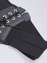 Women Black Retro Party Waist Elastic Wide Corset Belt band Tie up Zip Wrap