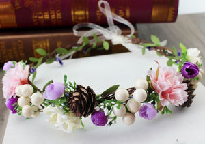 Women Lady wedding Purple Party Fairy Flower Hair Headband Tiara Wreath Garland