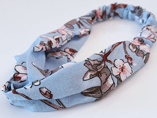 Women Boho Cross Twist Blue Flower Fabric Hair head band Headband Wrap bandana