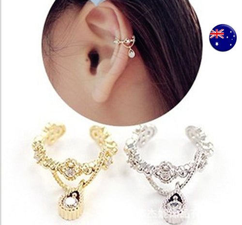 1x Women Lady water Drop Hoop Side Earrings clip on no ear piercing hole Earring
