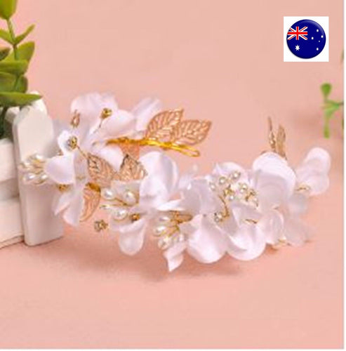 Women wedding White Flower leaf bride Prom Party Hair Headband hairpiece Prop