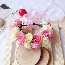 Women Flower Girl Wedding Pink Flower Hair Headband crown Bracelet Prop Garland