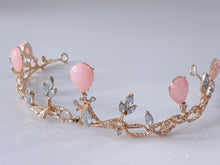 Rose Quartz and moon Crystal Tiara – Delicate Floral Crown for Weddings & Special Occasions