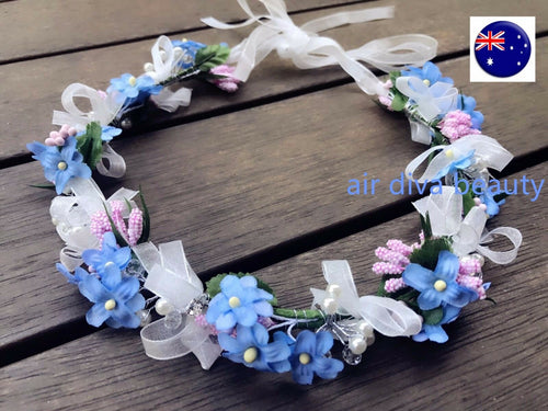 Women Lady wedding Flower Girl Blue Leaf Hair Headband crown Prop Garland Tiara