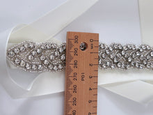 Women Cream White Crystal Rhinestone Prom Wedding Waist Dress Satin Sash Belt