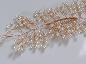 Women Prom dance headpiece Bride wedding Hair Styling Gold Pearl Comb Pin