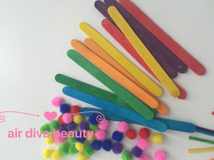 Kids Child 16 Pipe Cleaner Sticks + 40 Pompoms Wooden Pop Stick Paddle Craft Set