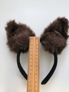 Adult Kid Brown Grey Fluffy Fur Cat wallaby Animal Ears Party Hair Headband band