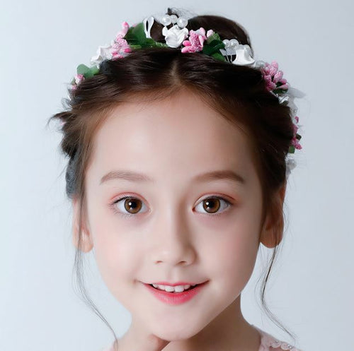 Pink Flower Girl Women Party White Pearl Wedding Bride Hair Headband Headpiece