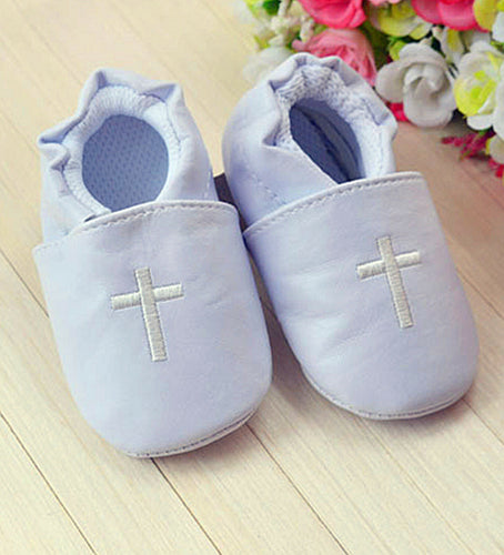 Baby Boy White Christening Cross Wedding Party PU Synthetic leather first Shoes WHITE