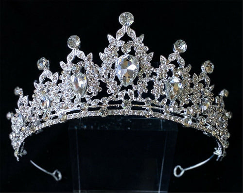 Women Girls Bride Queen Prom White Rhinestone Crystal Silver Color Tiara Crown