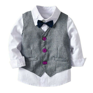 Page Boys Kids Wedding Birthday Party Grey Bodysuit Outfits Suits Bowtie Set