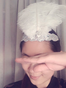 Women Lady retro White Feather Flapper Party Hair headband accessory fascinator