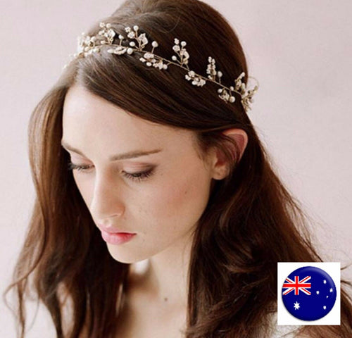 Women Lady wedding Pearl Crystal Hair Tiara Crown Wire Headband Prop Garland