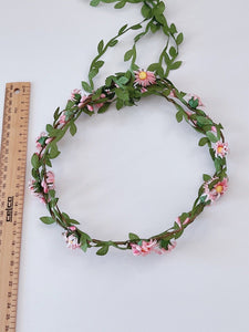 Women Greenery Daisy Leaf Pink Flower Hair Headband Crown Tiara Garland Wreath