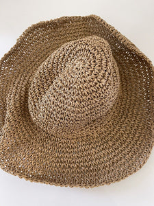 Women Khaki Brown Medium Brim Holiday Summer Beach Straw Floppy Sun Hat