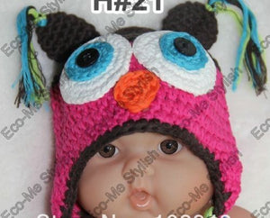 Baby kids Girls knitting Knit Warm Crochet Beanie Pink headband parrot owl hat