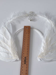 Women White Feather Cross Gothic Halo Hair Hoop Headband Crown Tiara Fascinator