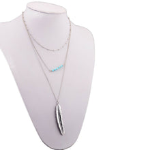 Women Lady Bohemian boho Silver color leaf 3 Layers blue beads Necklace Pendant