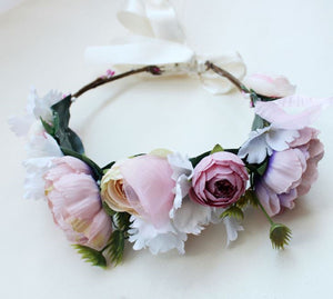 Lady flower Girl wedding Purple Party Hair Head band Crown Garland tiara ribbon