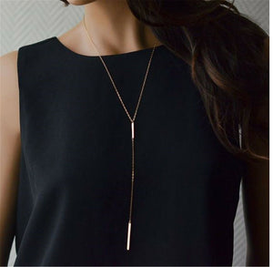 Women Lady Bohemian BOHO Gold color Simple Thin Slim Bar Chain Necklace