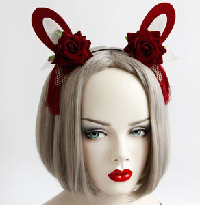 Women Girl Red Bunny Rabbit Rose Ear Easter Costume Party Hair Headband Band