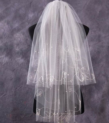 Women Cream White Bride Wedding 2 layers Pearl Wedding Hair head Veil WITH COMB