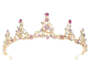 Lady Pink Crystal Flower Girl Princess Party Hair Headband Gold Crown tiara