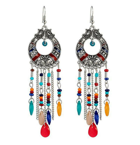 Women Retro Boho Bohemian Party Ethic Colorful Earrings tassel Hook Drop Dangle