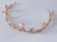 Rose Quartz and moon Crystal Tiara – Delicate Floral Crown for Weddings & Special Occasions