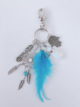 Women Bohemian BOHO Blue Feather Dream Catcher Crystal Key Ring holder Keyring