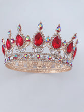 Women Red Rhinestone Crystal Bride Queen PROM Hair Headband Crown Tiara