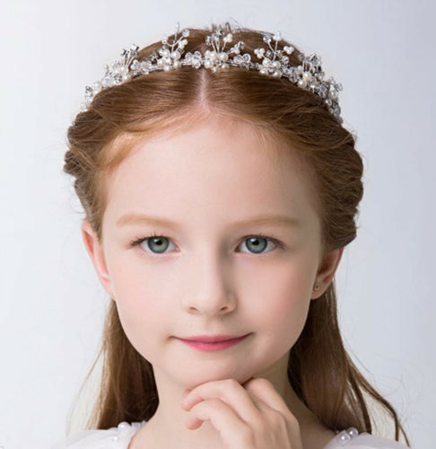 Wedding flower Girl Crystal Pearl Hair band head piece Tiara Crown Hoop garland