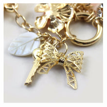 Women Bohemia Retro Gold color Heart Rose Key Bow Eiffel tower Long Necklace
