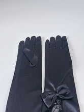 Women Opera Bride Hollywood Party Fancy Ball Wedding Satin Black Lace Bow Gloves