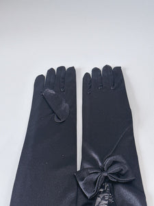 Women Opera Bride Hollywood Party Fancy Ball Wedding Satin Black Lace Bow Gloves