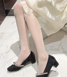 Women Fancy Retro Cream White Lace Dotted Polka Dot Stockings Pantyhose Tights