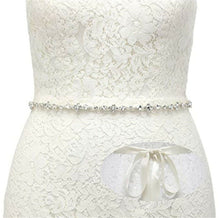 Women Wedding Bride Cream White lace Crystal Shine Slim Party Dress Sash Belt