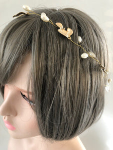 Women Flower Girl Pearl Leaf slim simple wire Hair Head band Hairpiece Tiara