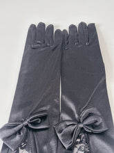 Women Opera Bride Hollywood Party Fancy Ball Wedding Satin Black Lace Bow Gloves