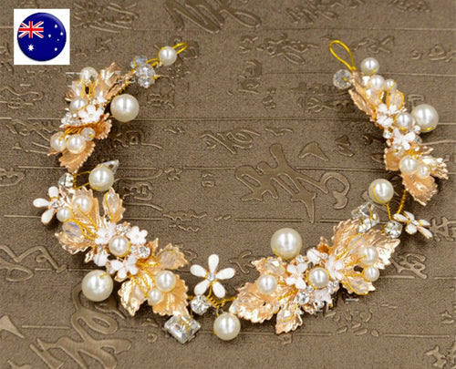 Women Wedding Bride Flower Girl gold leaf Hair Headband Prop Garland Hairpiece