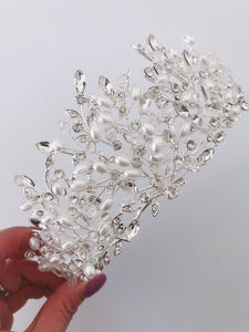 Women White Pearl Crystal Queen Bride Party Hair Head Prom Headband Crown Tiara