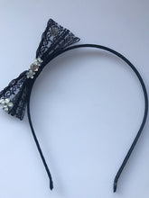Women Girl Black Lace Cute Side Bow Party Hair Headband band Hoop Fascinator