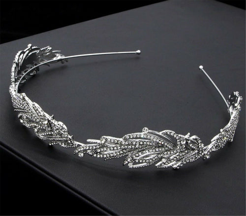 Women Silver Crystal Leaf Feather Party Hair Head Band Headband Hoop headpiece